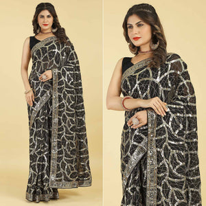 Black Sequins Work Georgette Saree