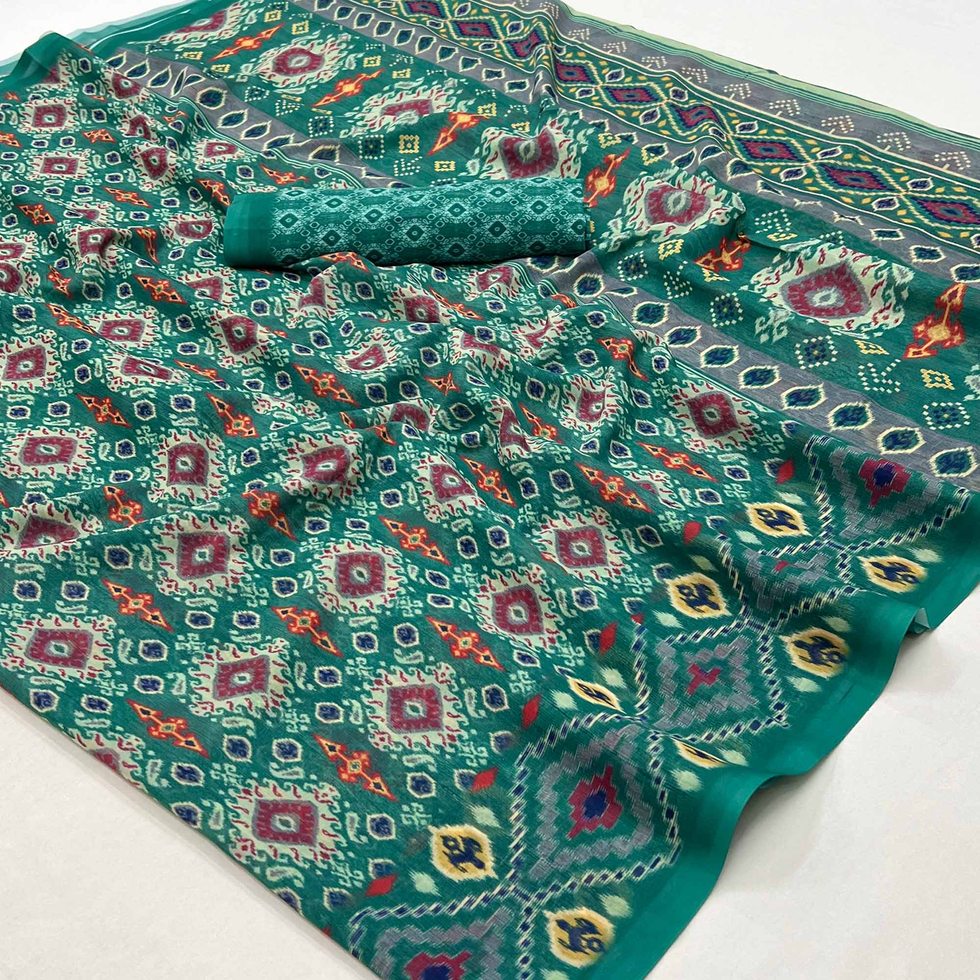 Rama Green Digital Printed Georgette Saree