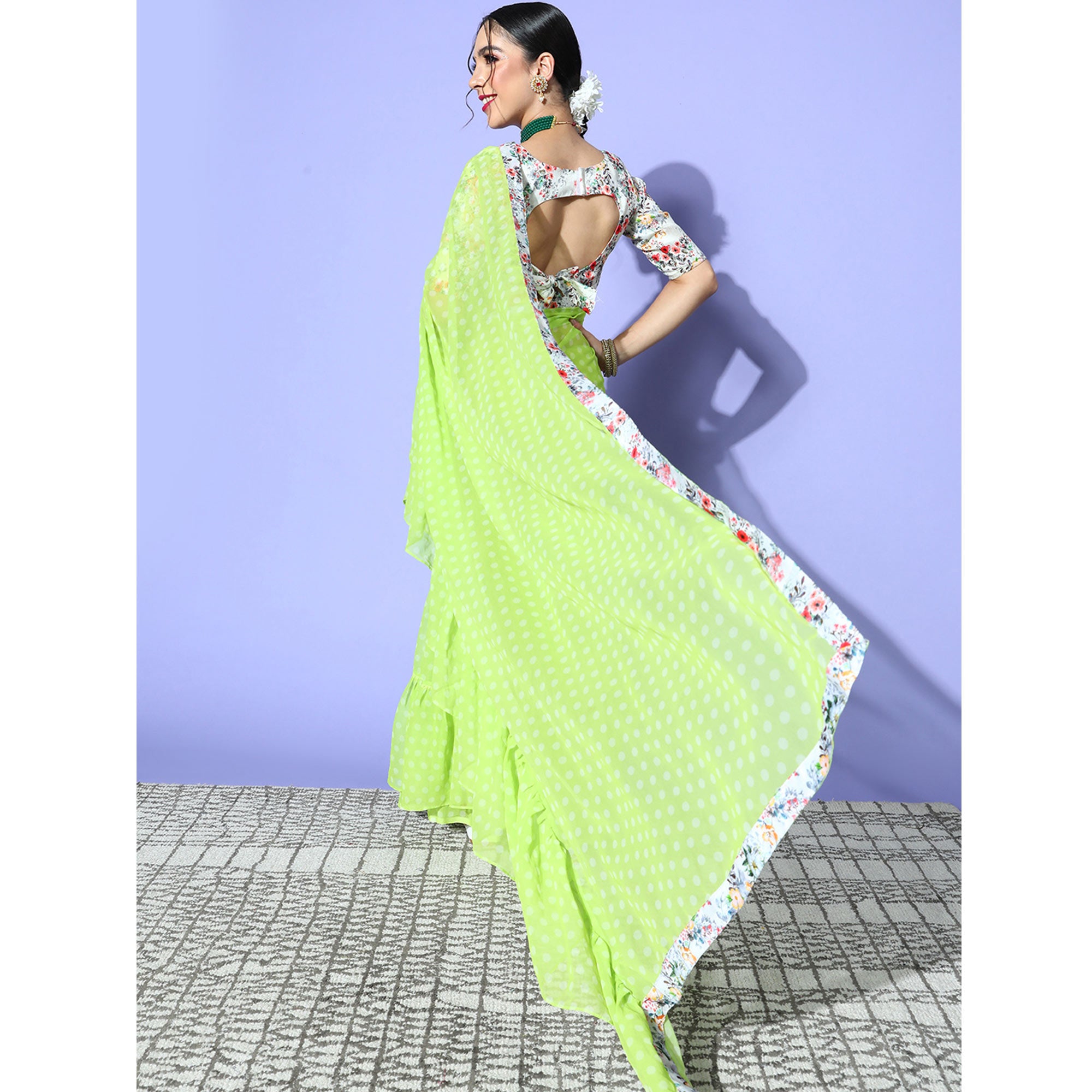 Green Printed Georgette Saree