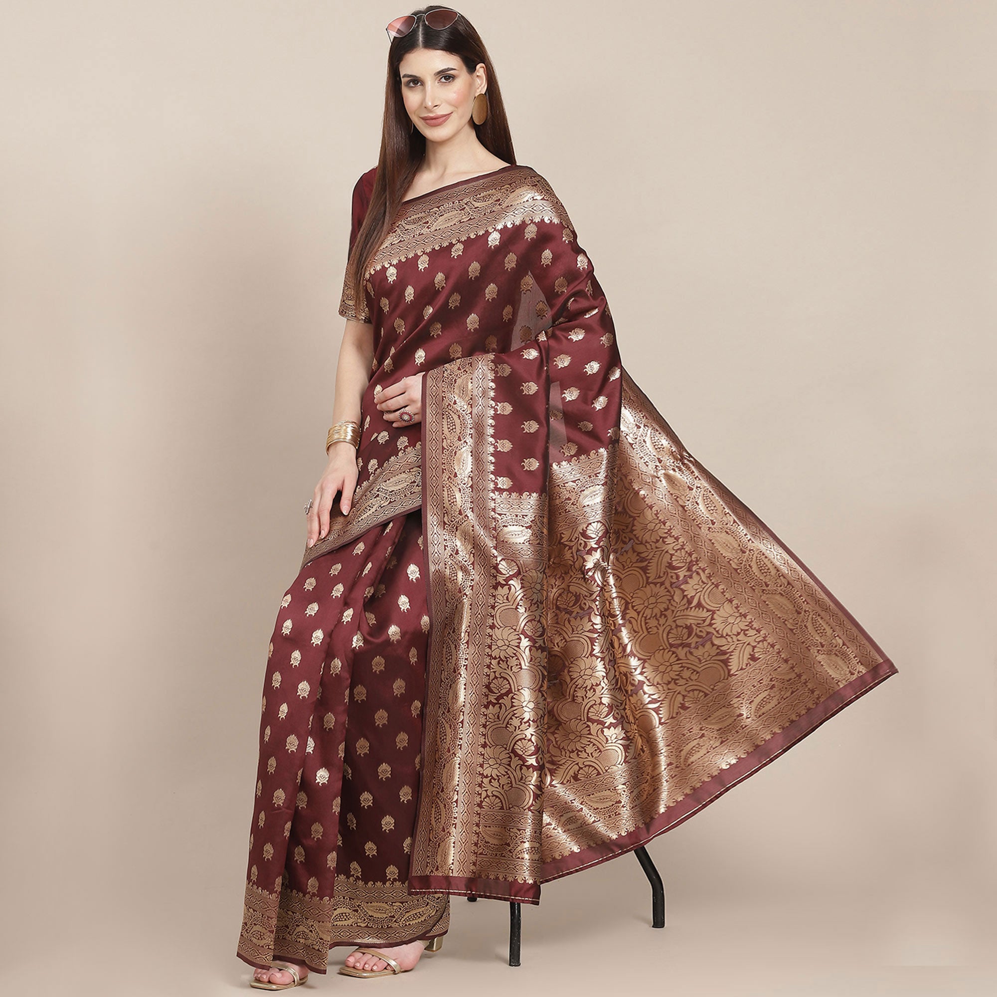 Maroon Woven Banarasi Silk Saree