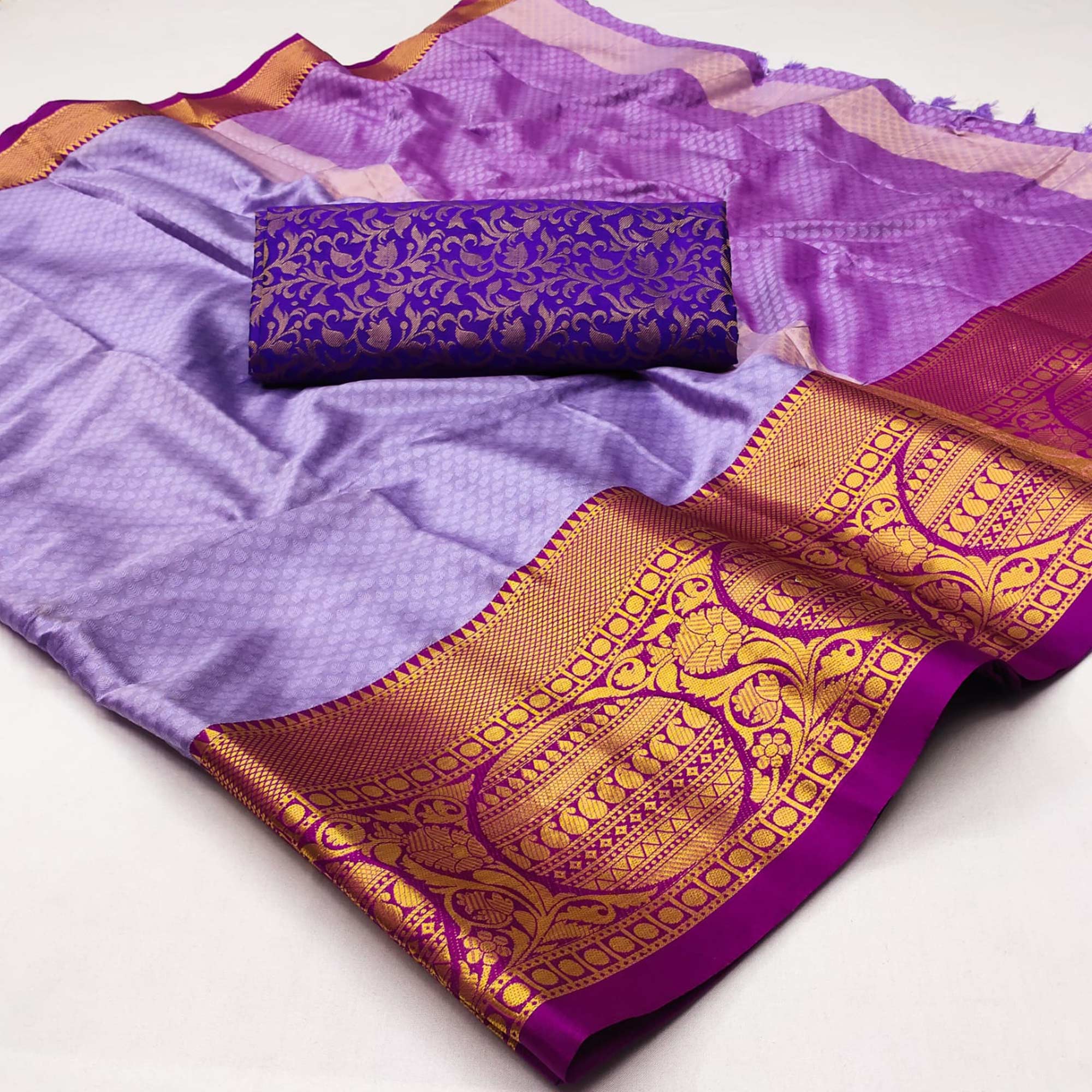 Light Purple Woven Cotton Silk Saree With Tassels