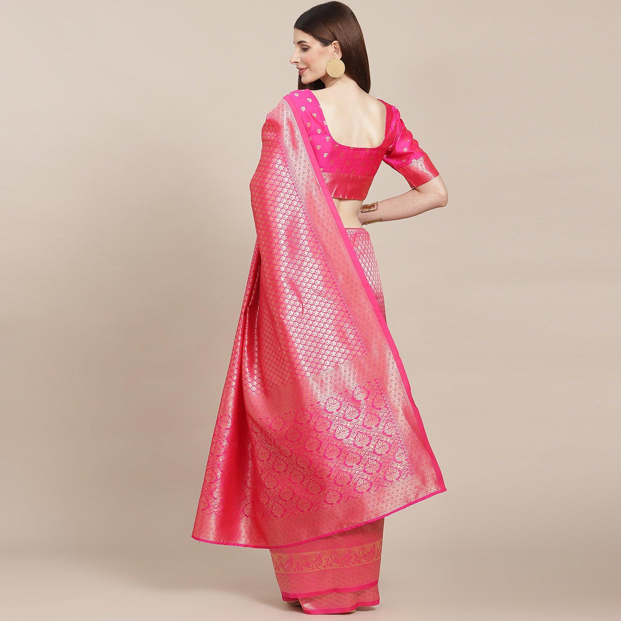 Pink Woven Banarasi Silk Saree