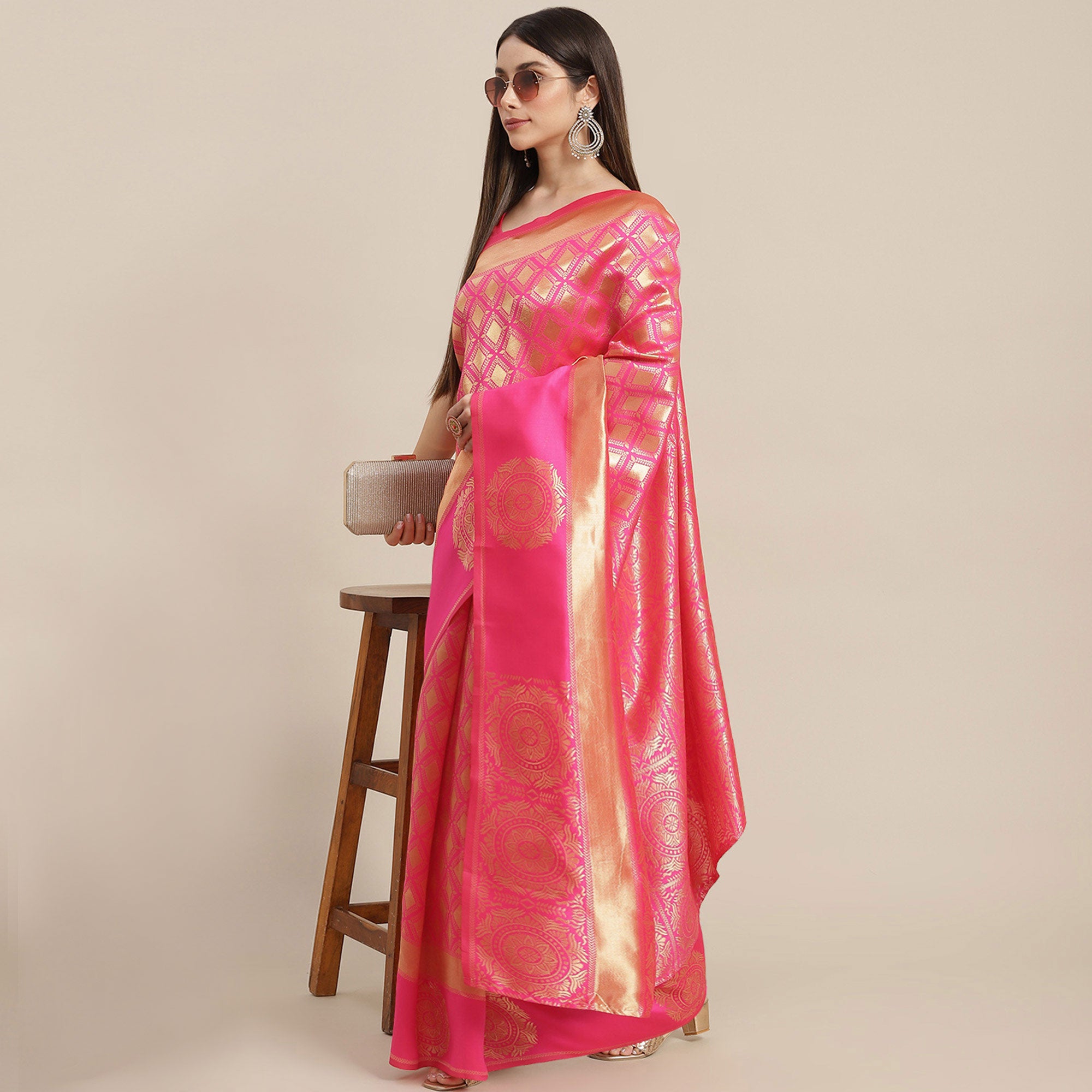 Pink Woven Banarasi Silk Saree