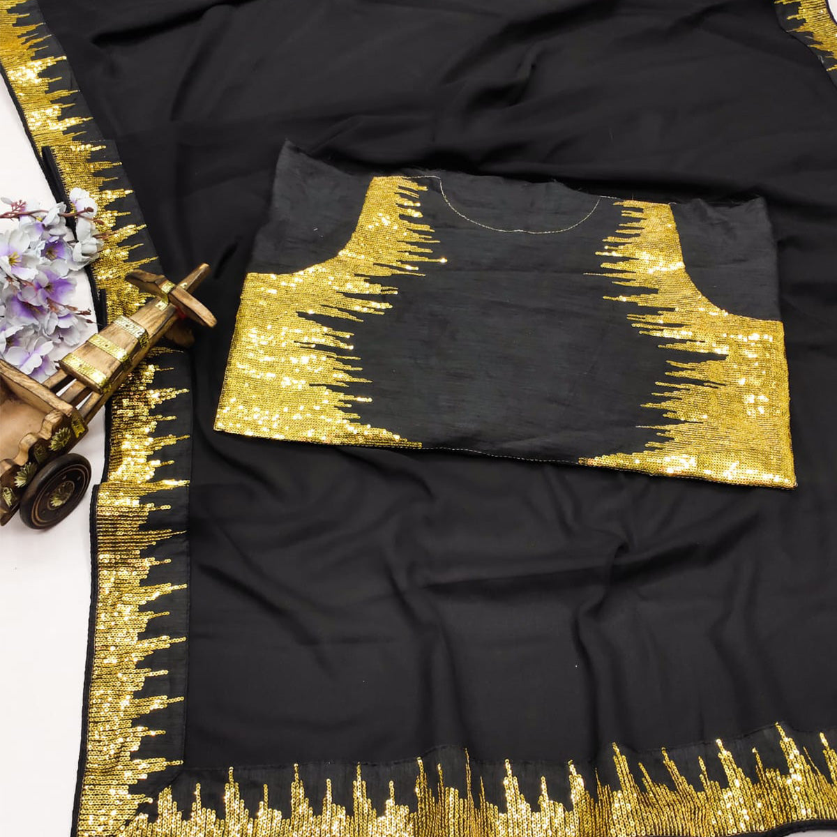 Black Sequins Embroidered Georgette Saree