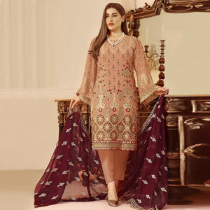Peach Sequins Embroidered Georgette Pakistani Suit