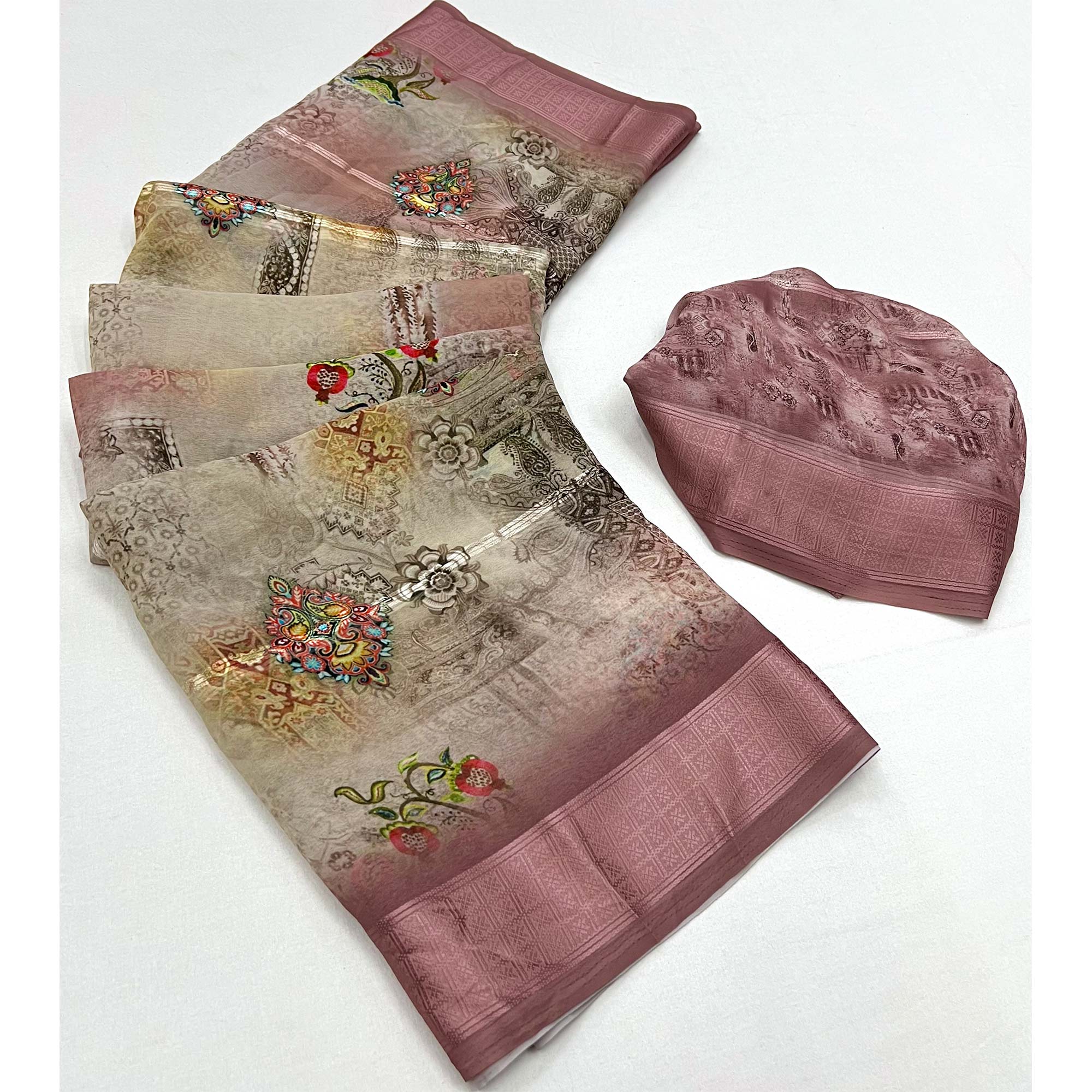 Brown Digital Printed Viscose Saree