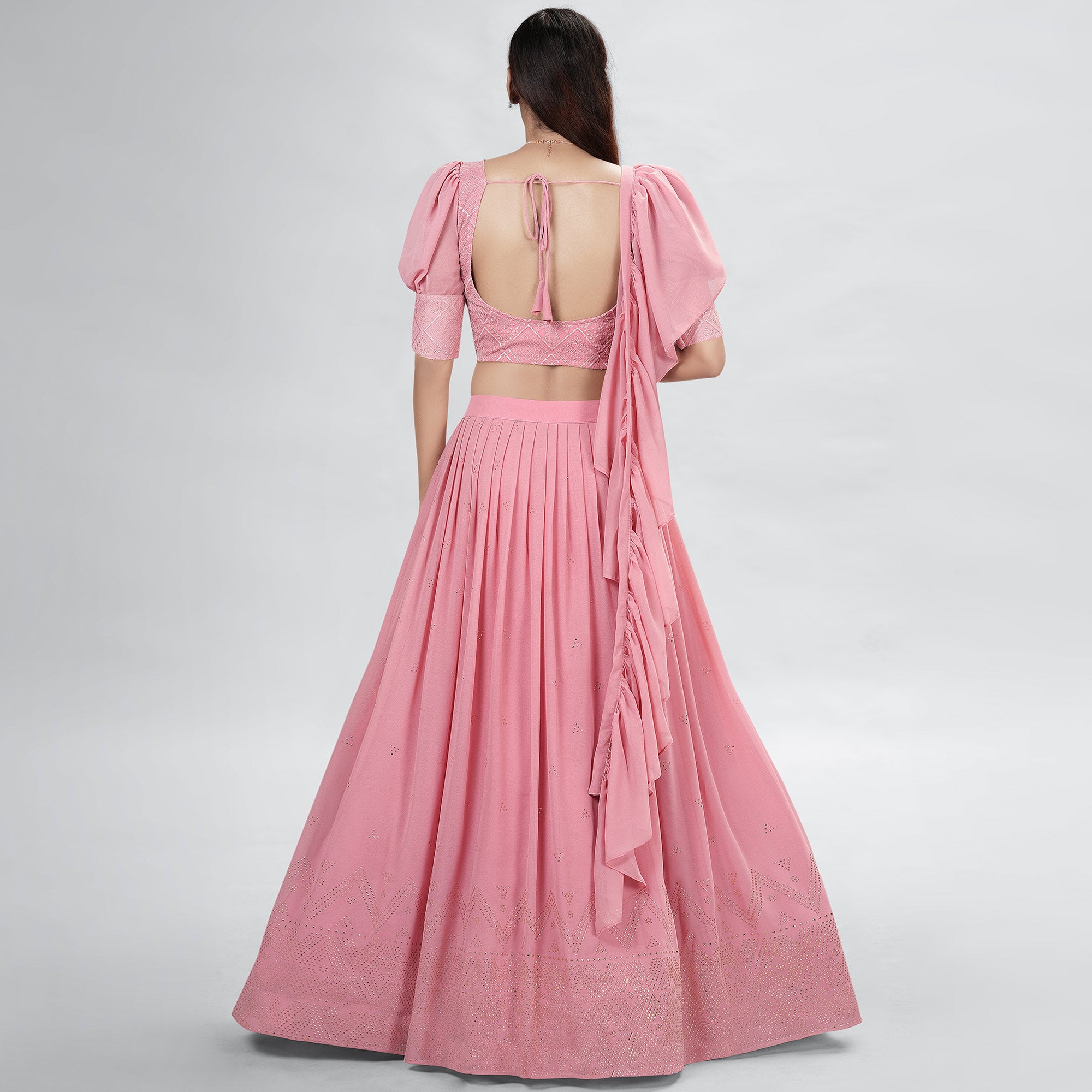 Pink Embellished With Embroidered Georgette Lehenga Choli