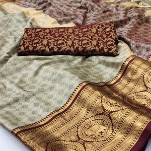 Chikoo Woven Cotton Silk Saree With Tassels