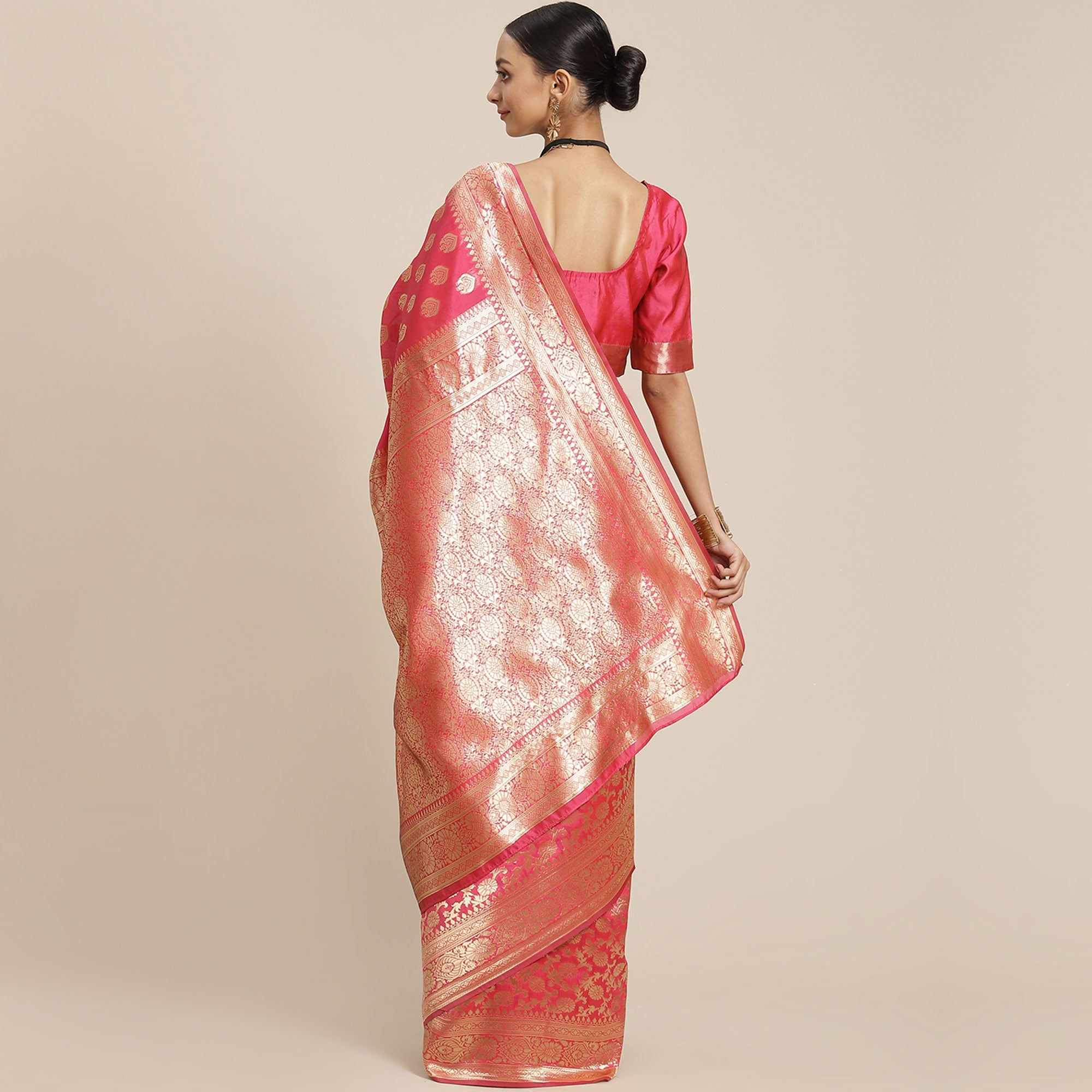 Pink Woven Banarasi Silk Saree