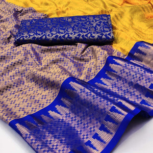 Golden Woven Cotton Silk Saree With Tassels