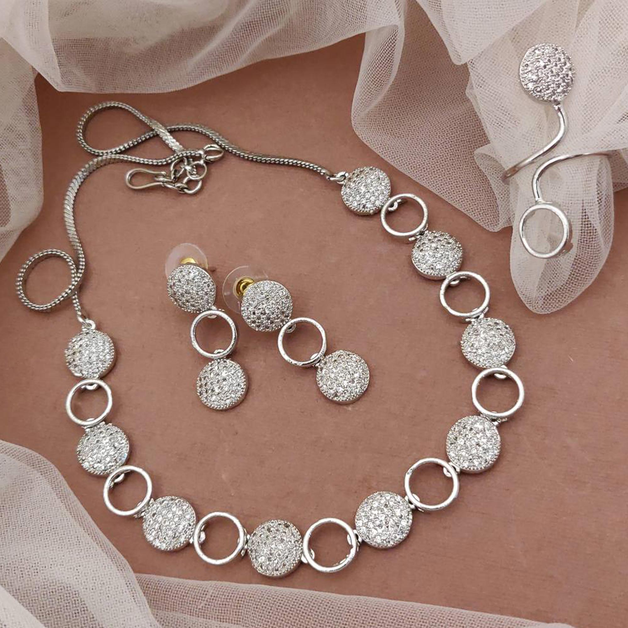Silver Colored American Diamond Premium Alloy Necklace set