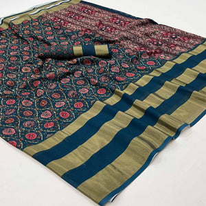 Blue Digital Floral Printed Viscose Saree