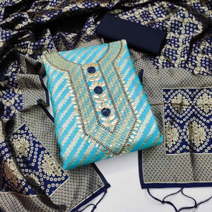 Sky Blue Woven With Embroidered Chanderi Dress Material