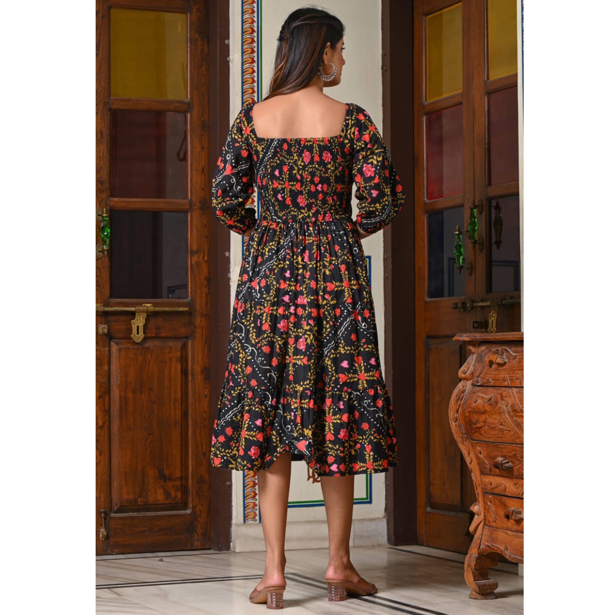 Black Floral Printed Pure Cotton Dress