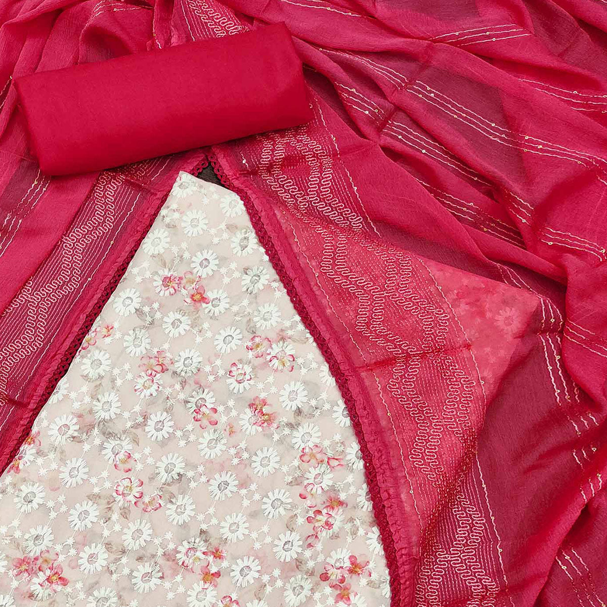 Pink Digital Printed With Embroidered Georgette Dress Material