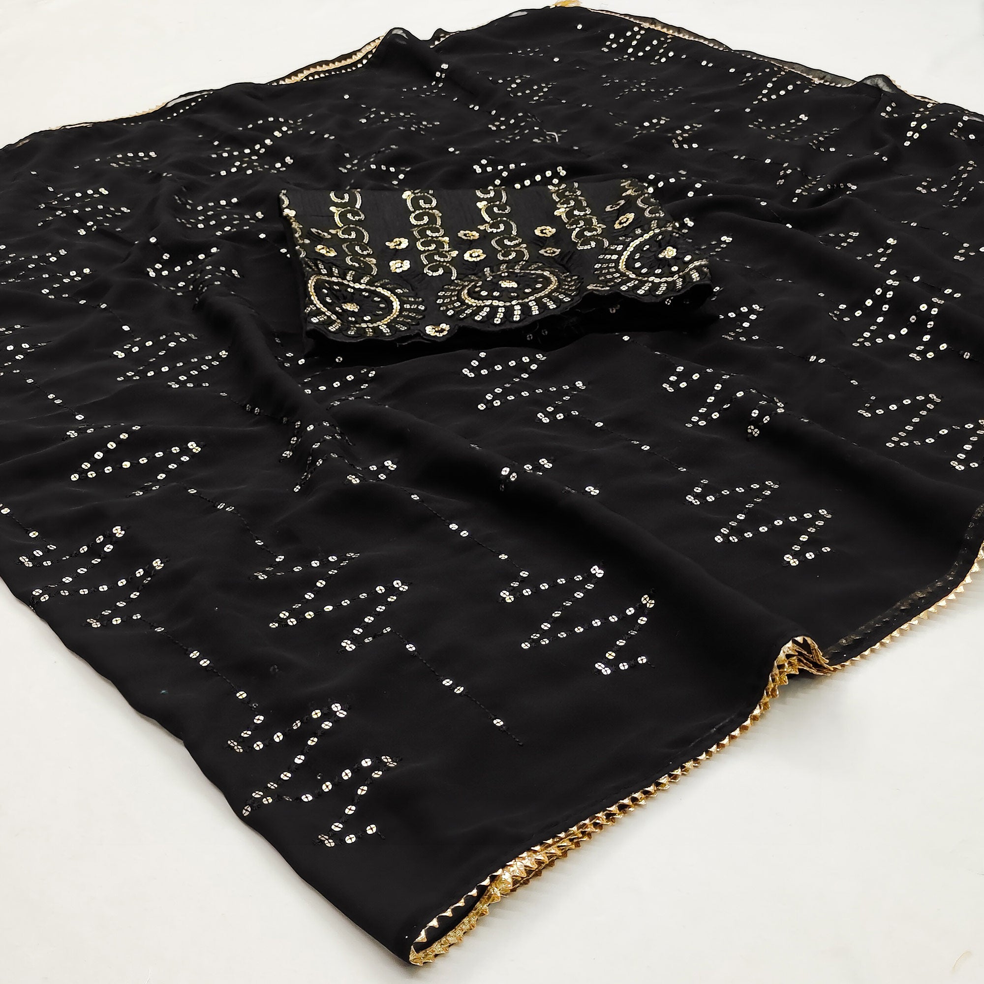 Black Sequins Embroidered Georgette Saree