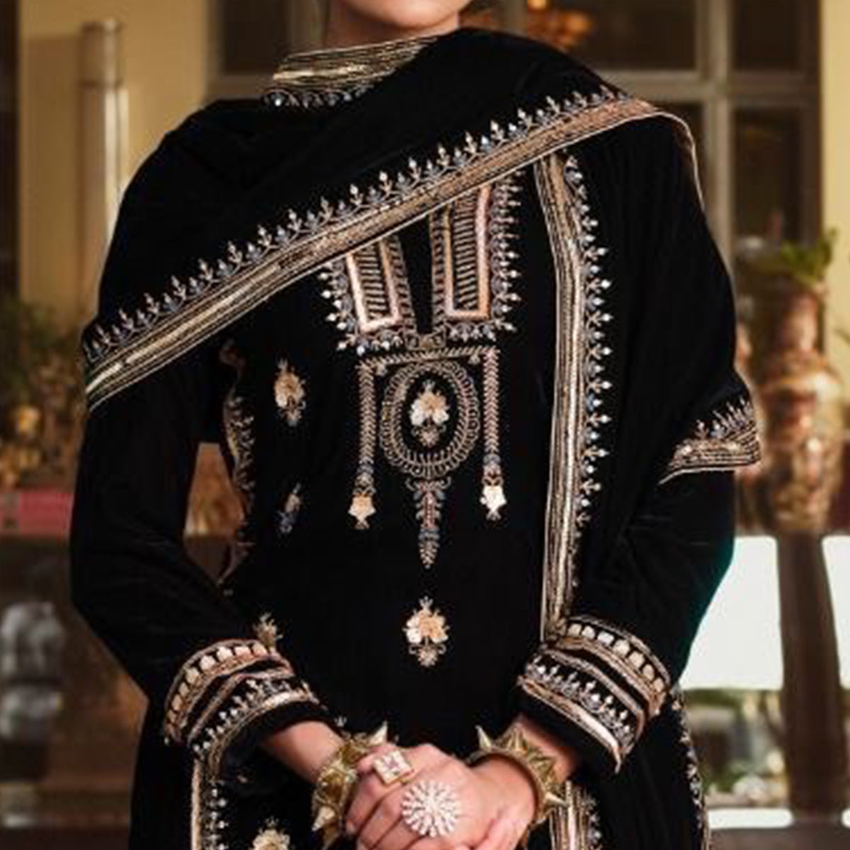 Black Embroidered Velvet Pakistani Suit