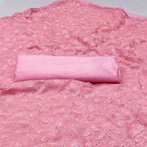 Pink Floral Embroidered Organza Saree