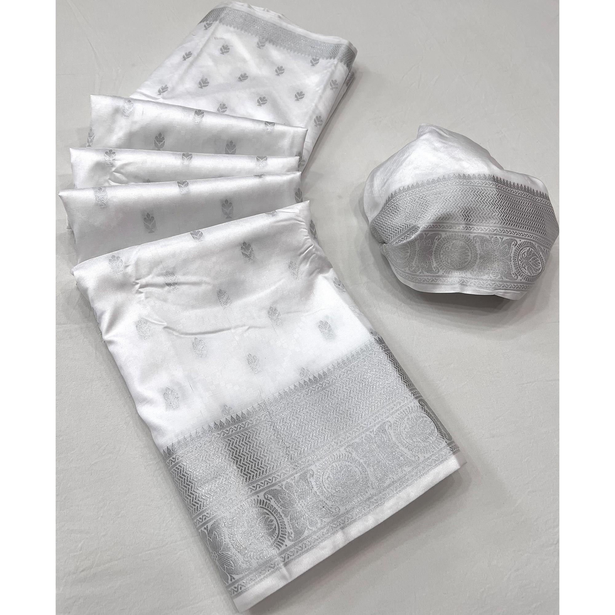 White Woven Banarasi Silk Saree