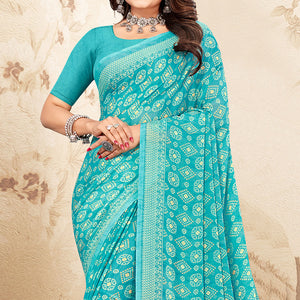 Blue Bandhani Printed Chiffon Saree
