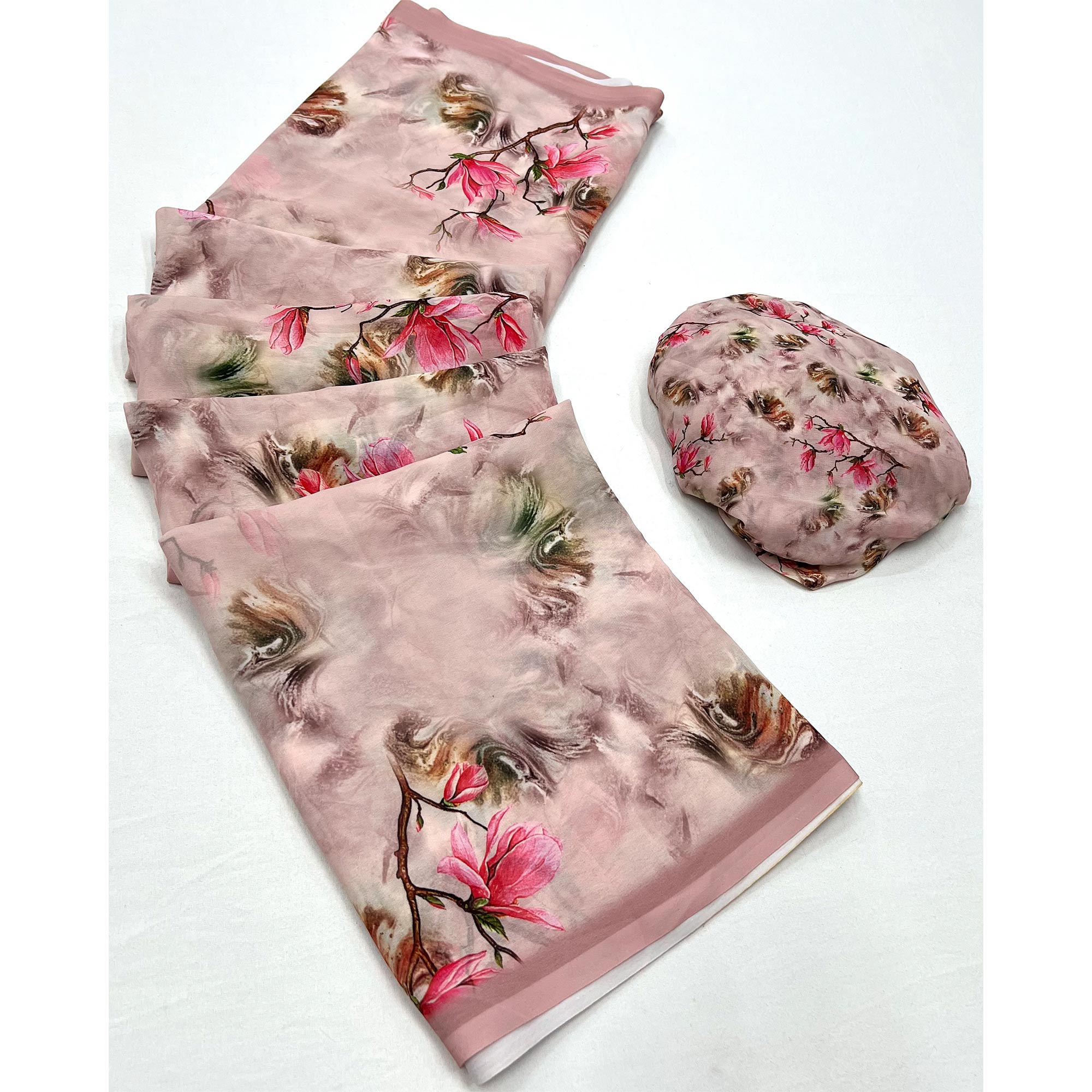 Peach Floral Digital Printed Georgette Saree