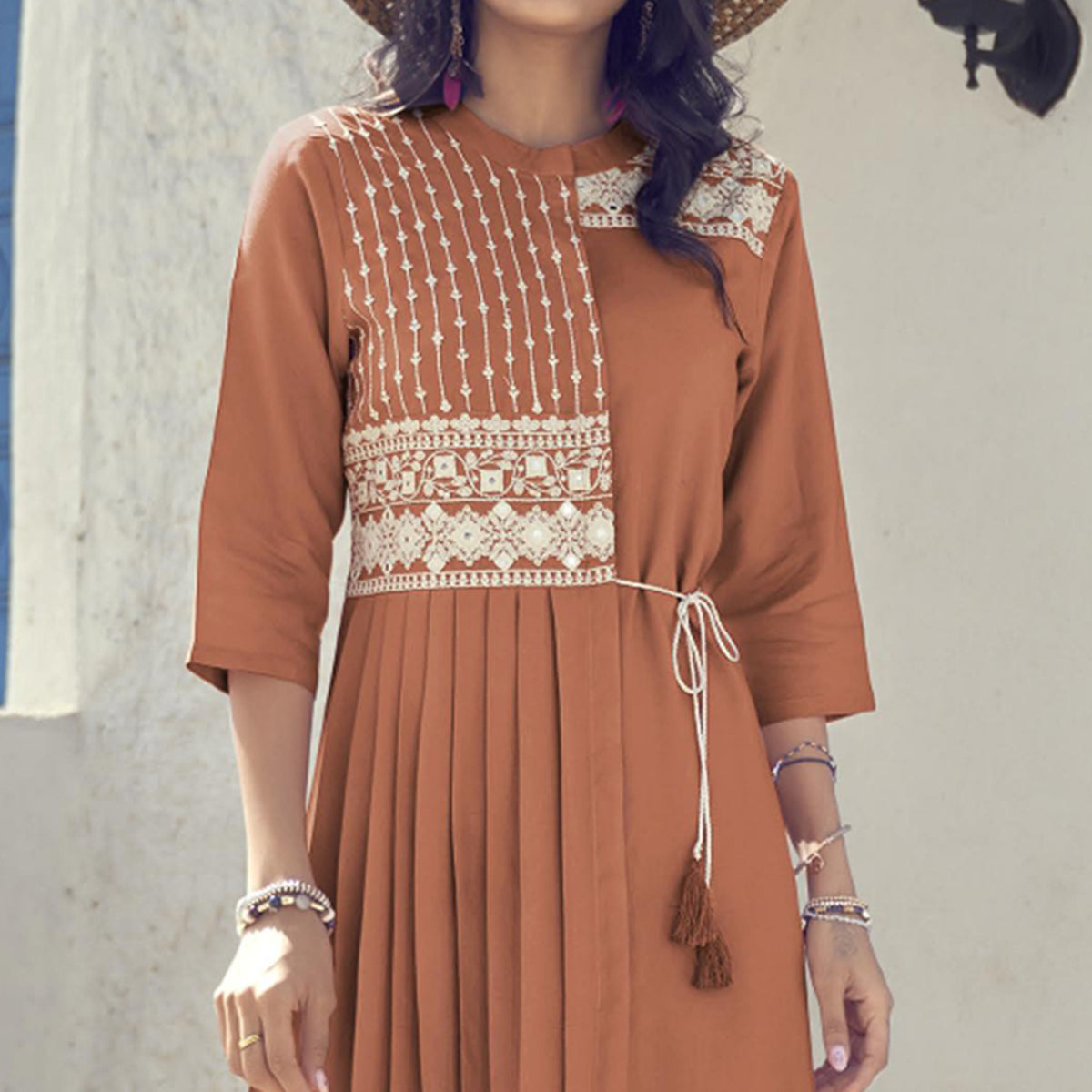 Rust Embroidered Rayon Tunic