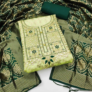 Green Woven With Embroidered Chanderi Dress Material