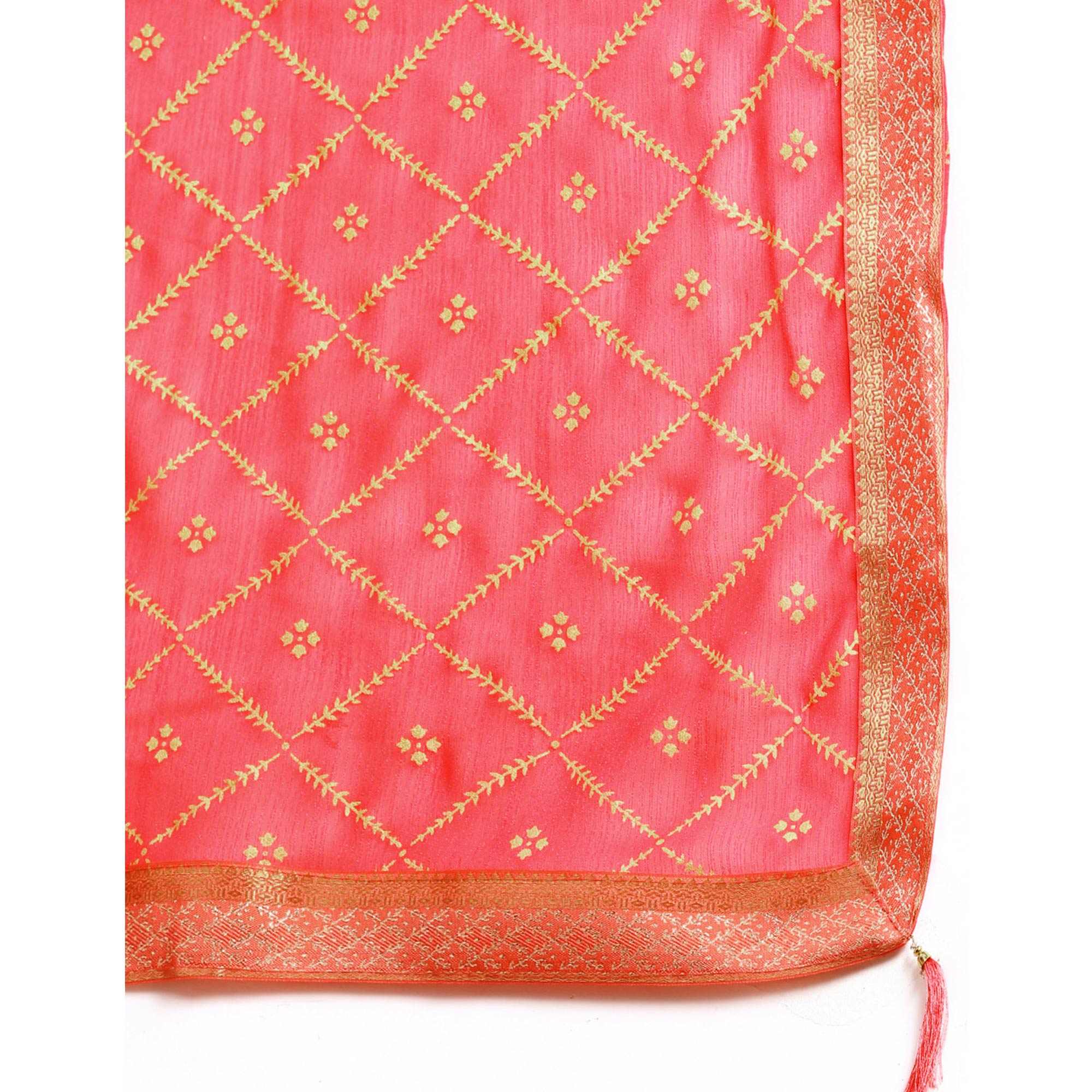 Pink Floral Foil Printed Zomato Saree