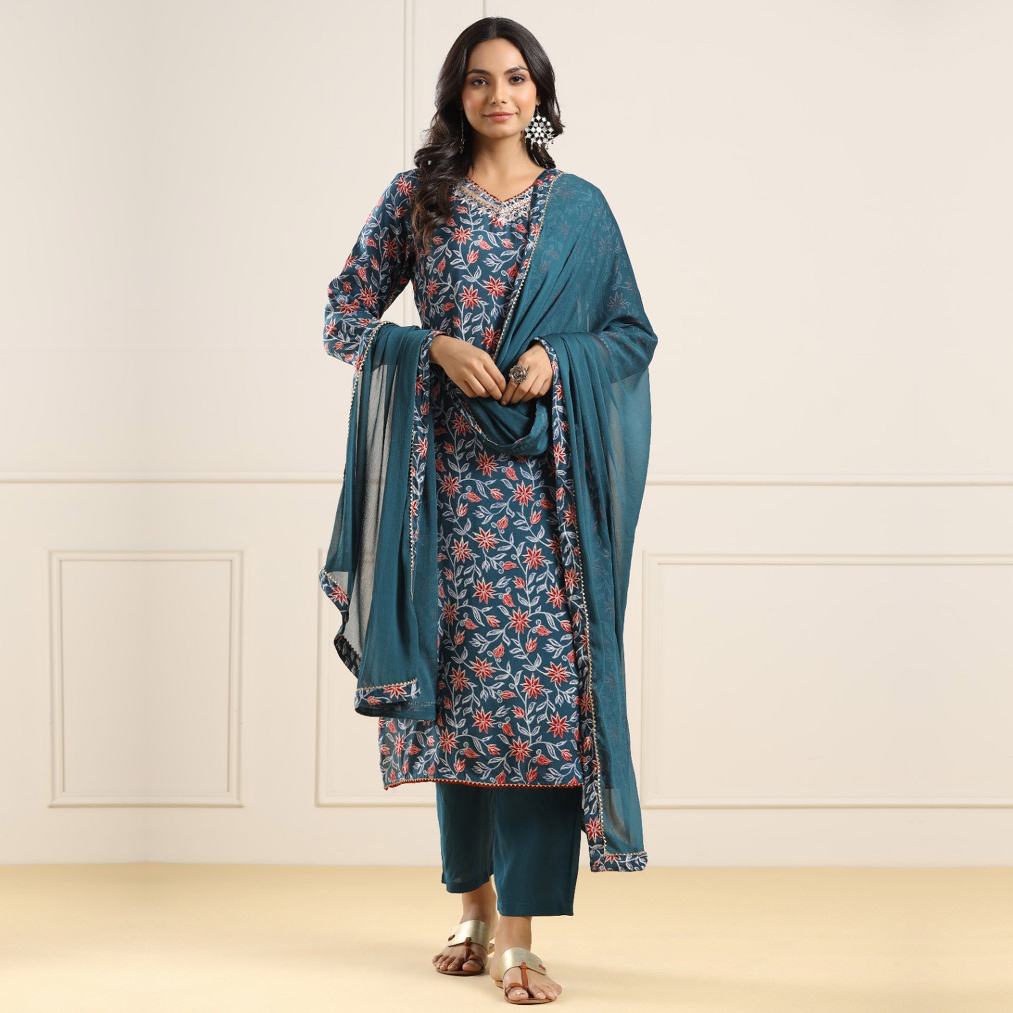 Blue Jaipuri Printed Muslin Salwar Suit