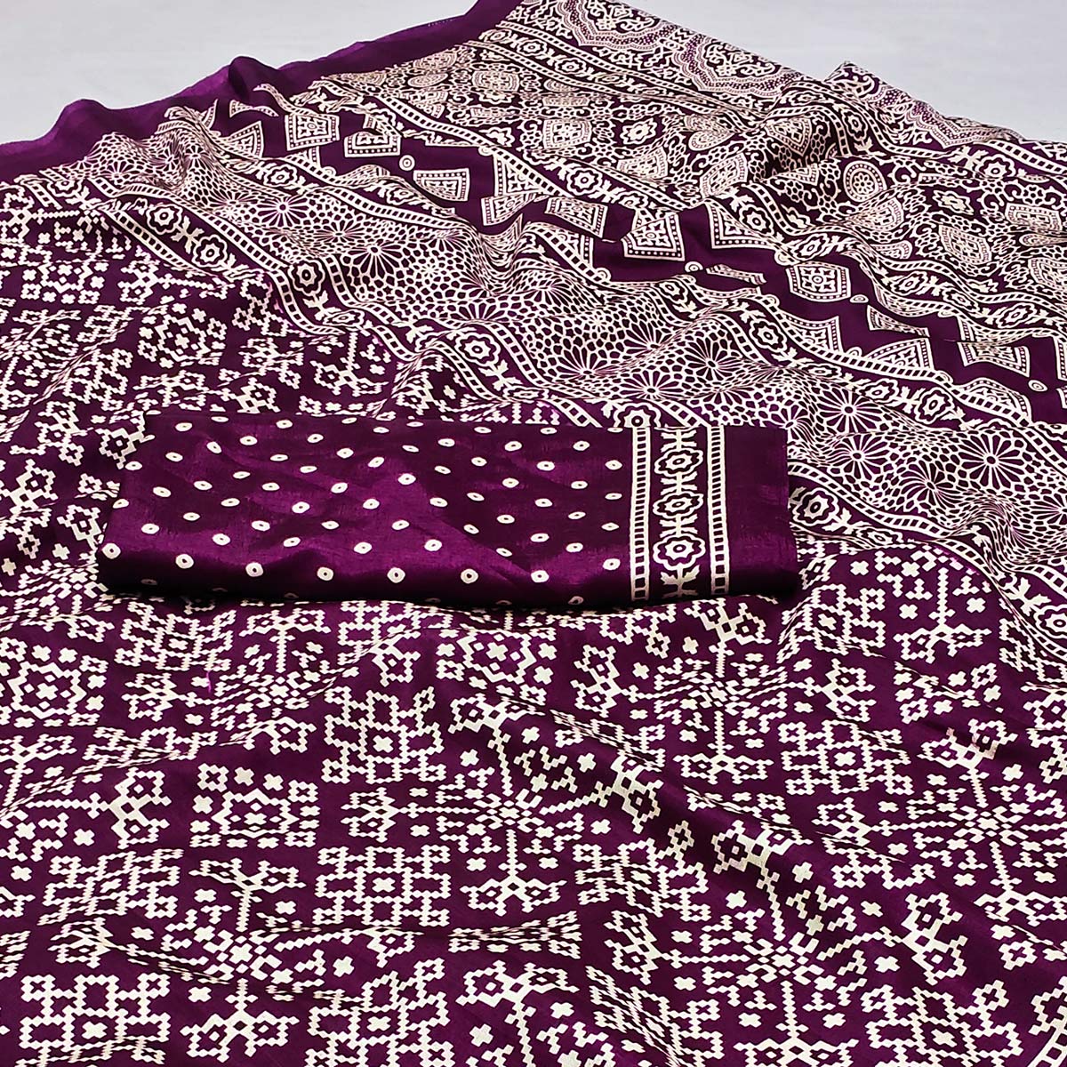 Wine Printed Art Silk Saree