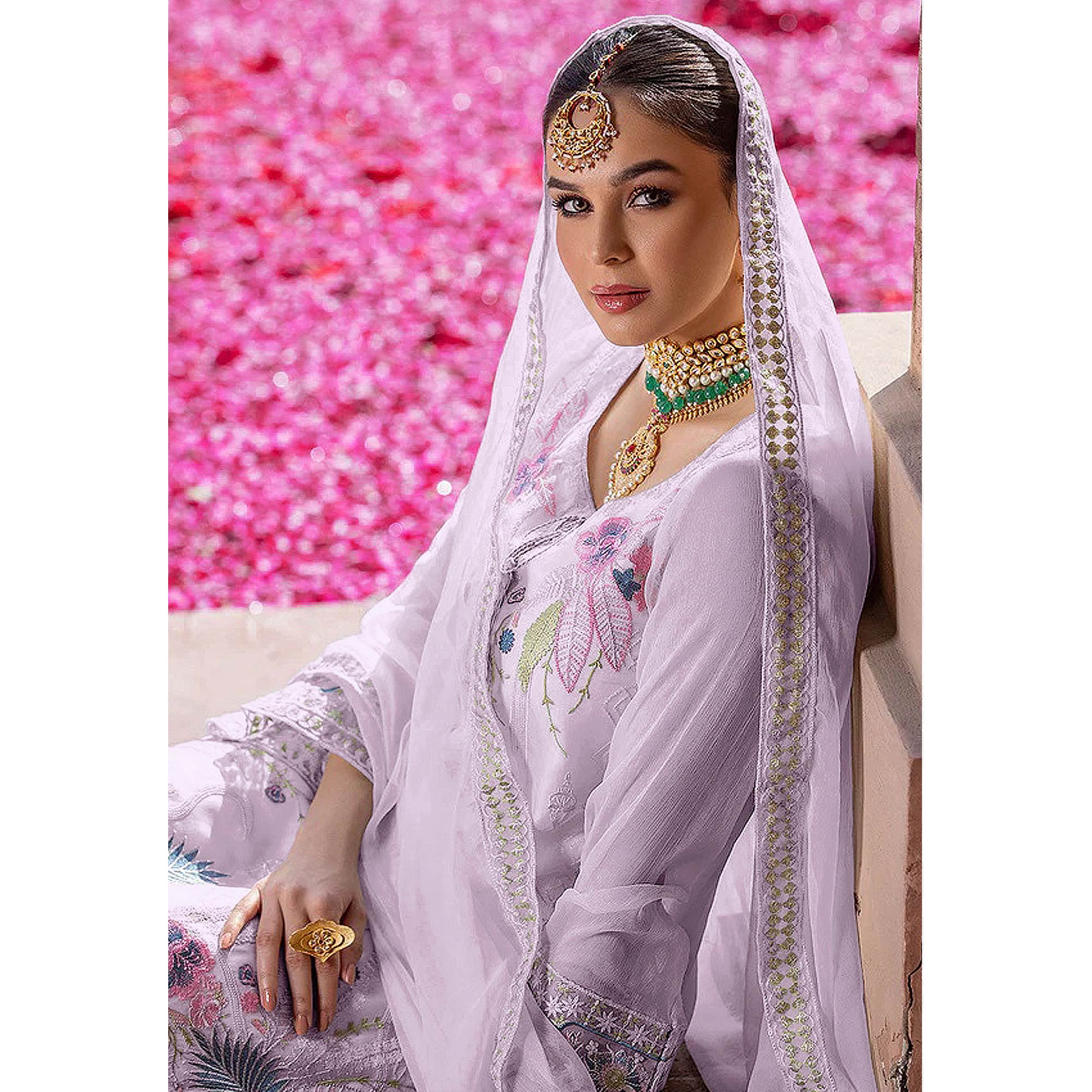 Lavender Embroidered Georgette Pakistani Suit