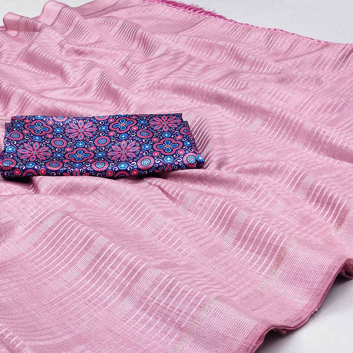 Pink Striped Pattern Manipuri Silk Saree