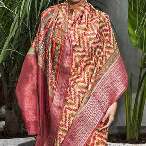 Beige Digital Printed Linen Saree