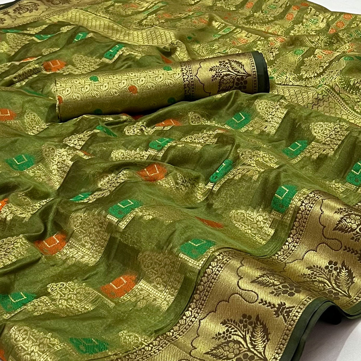 Green Woven Organza Saree