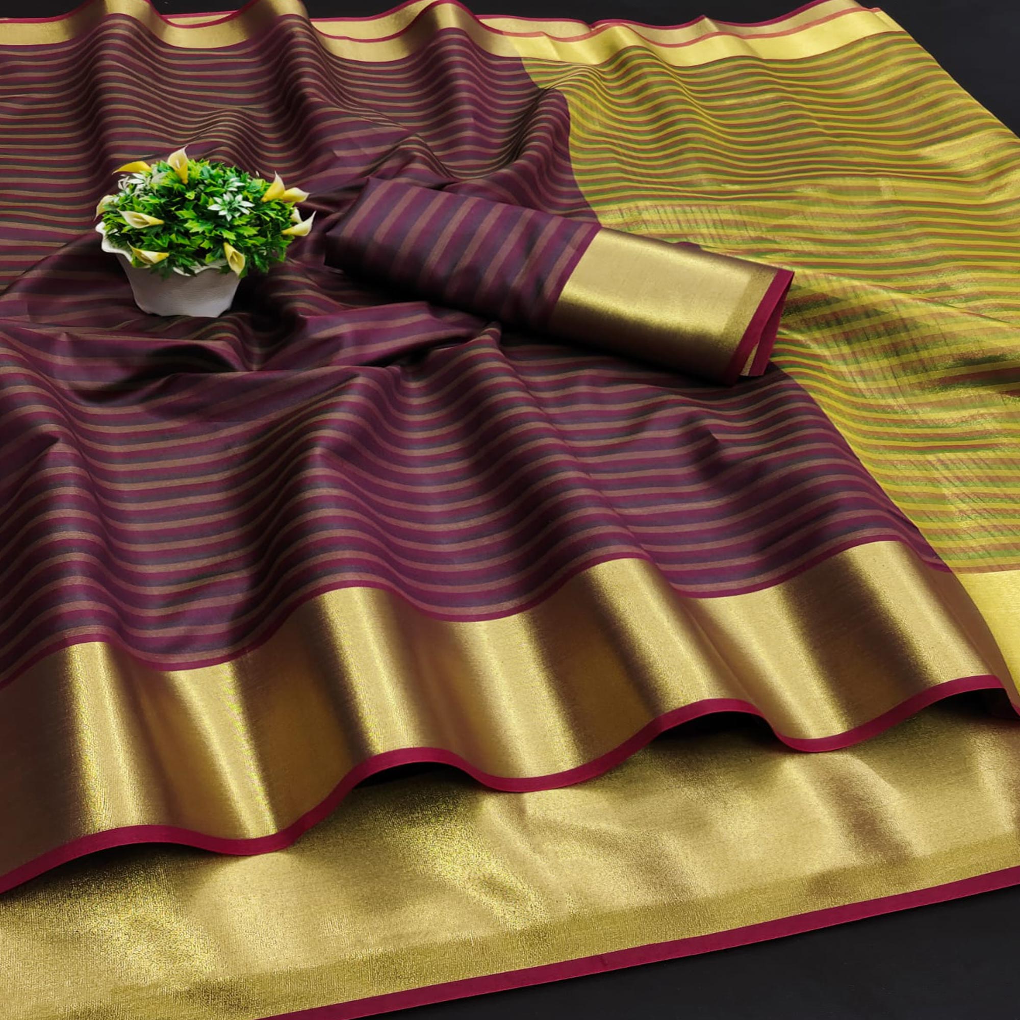 Wine Woven Cotton Silk Saree