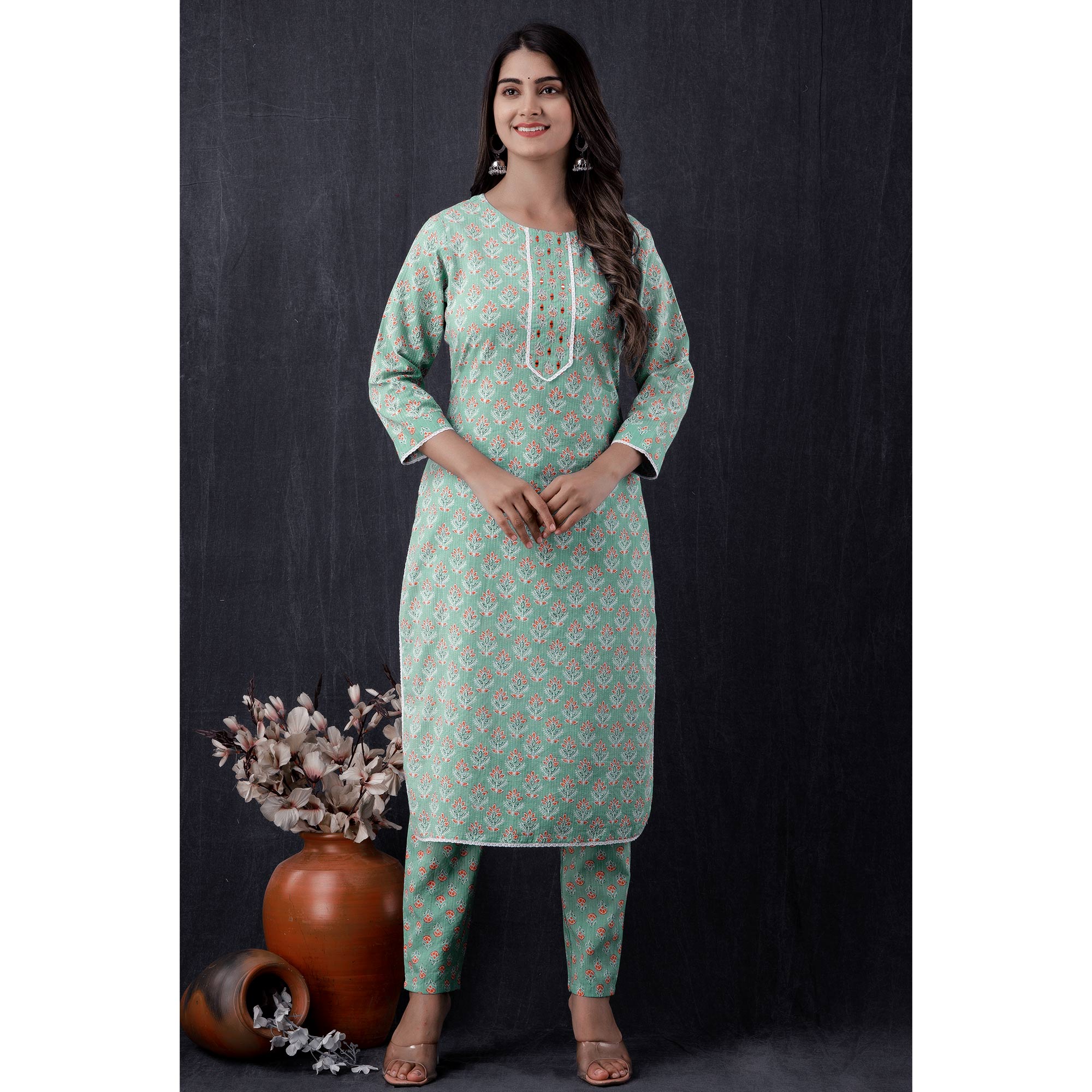 Green Jaipuri Printed Pure Cotton Suit