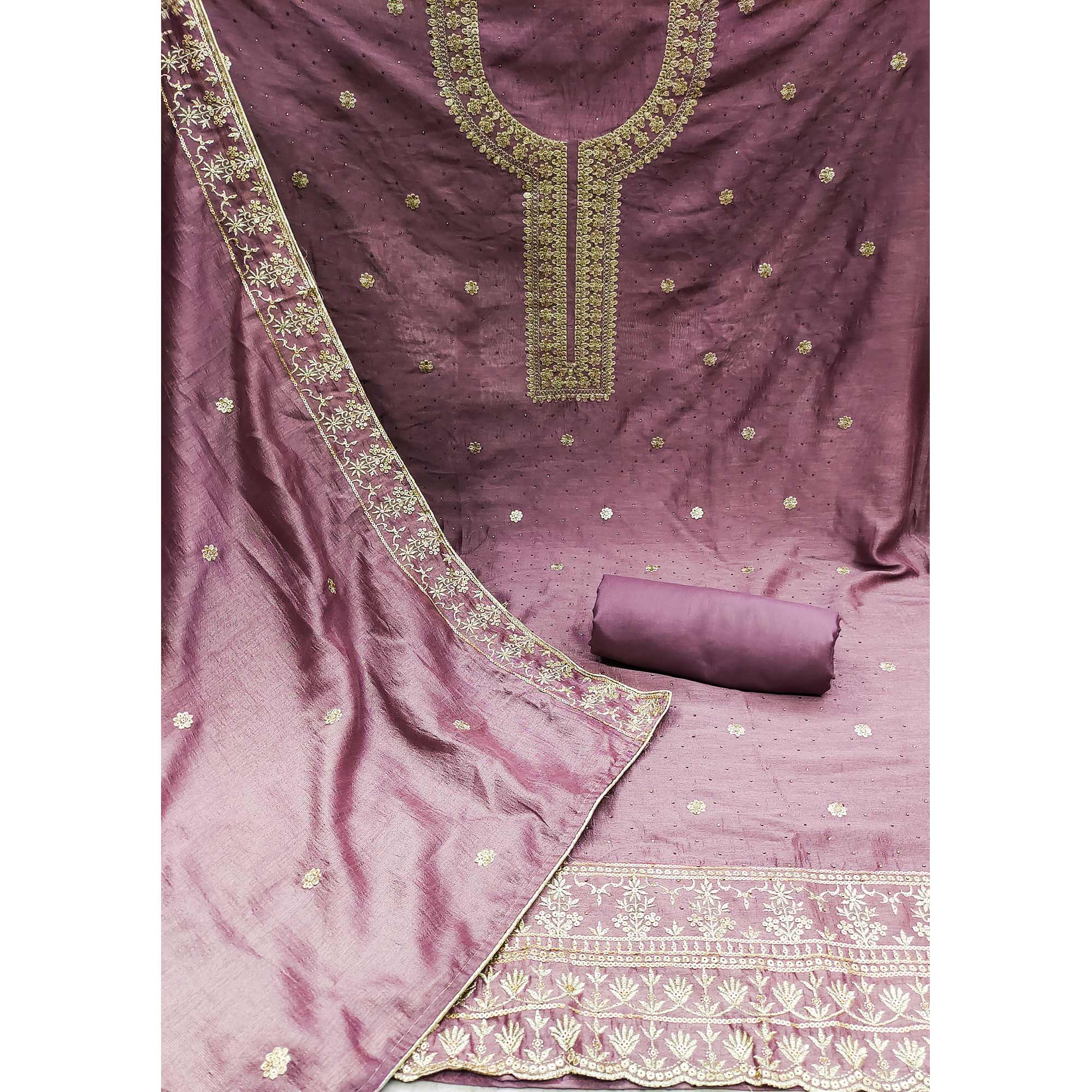Mauve Floral Embroidered Modal Dress Material