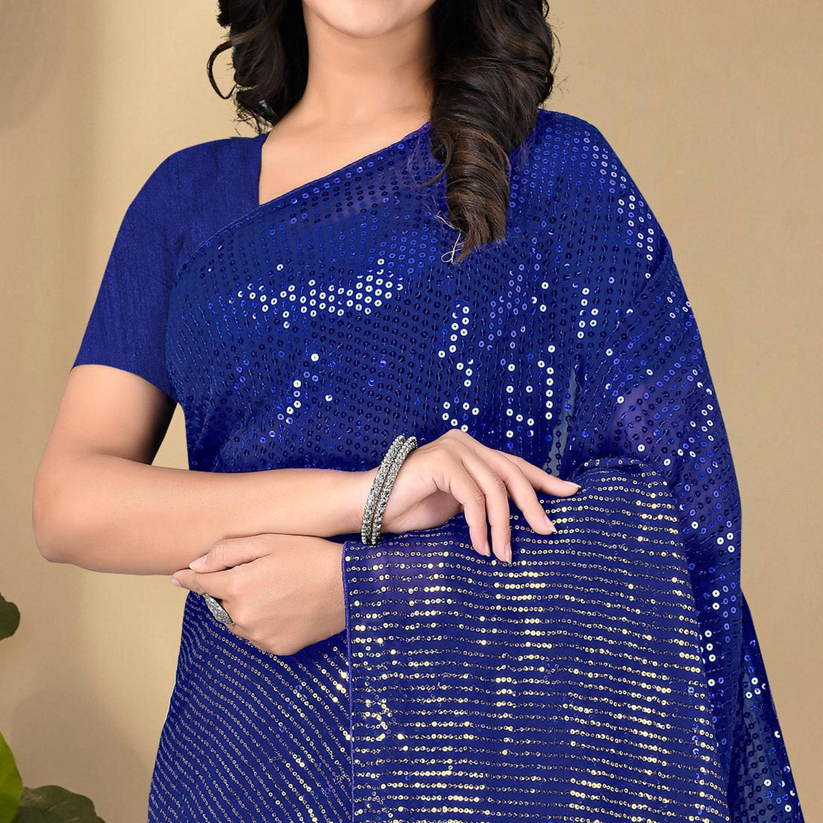 Royal Blue Sequins Embroidered Georgette Saree