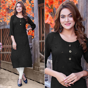 Black Sequins Embroidered Rayon Kurti