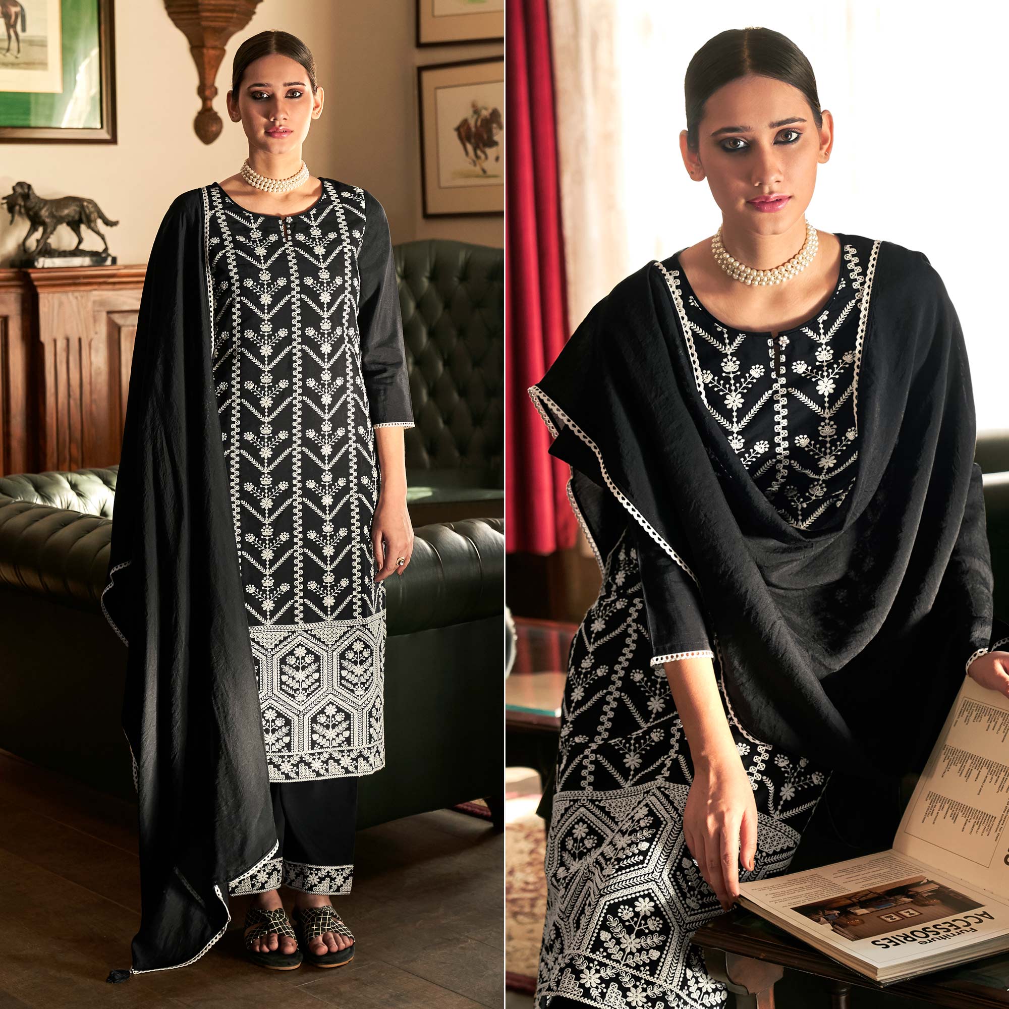 Black Lucknowi Embroidered Modal Salwar Suit