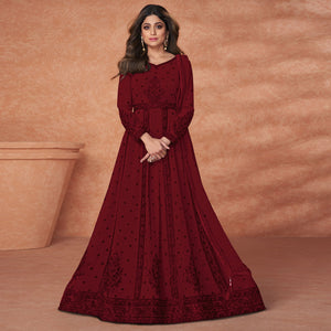 Maroon Embroidered Georgette Gown