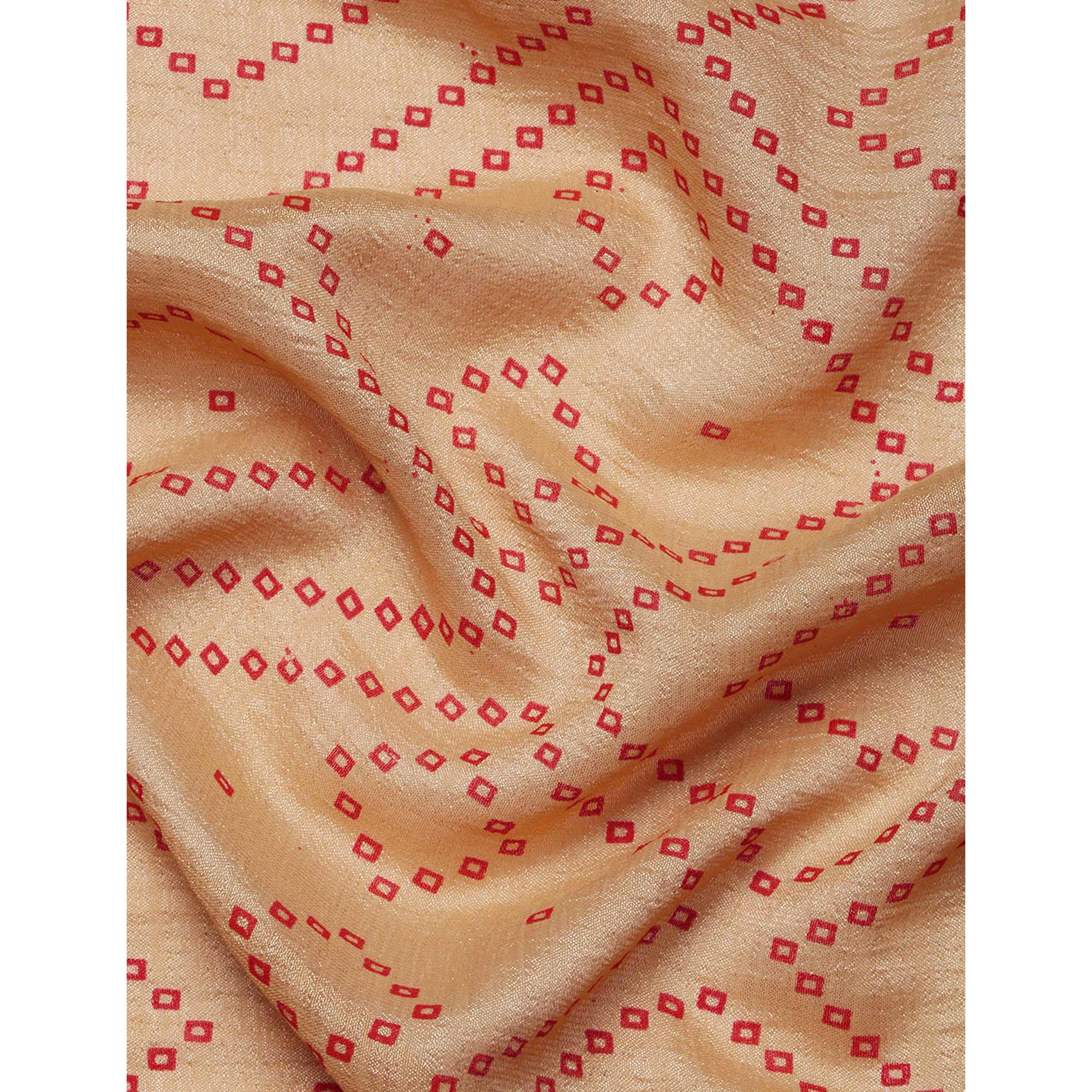 Beige Foil Printed With Swarovski Vichitra Silk Saree