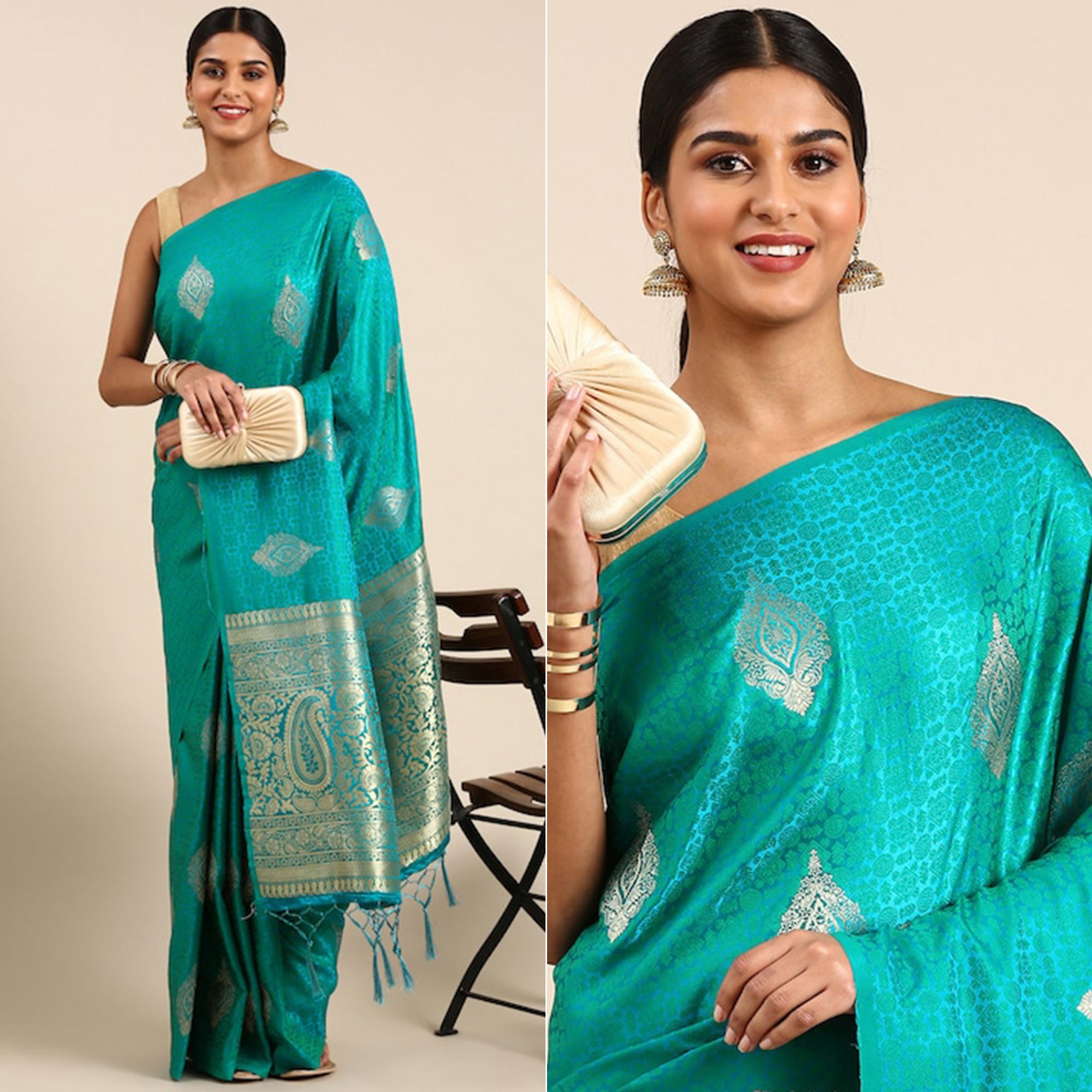 Rama Blue Woven Kanjivaram Silk Saree WithTassels