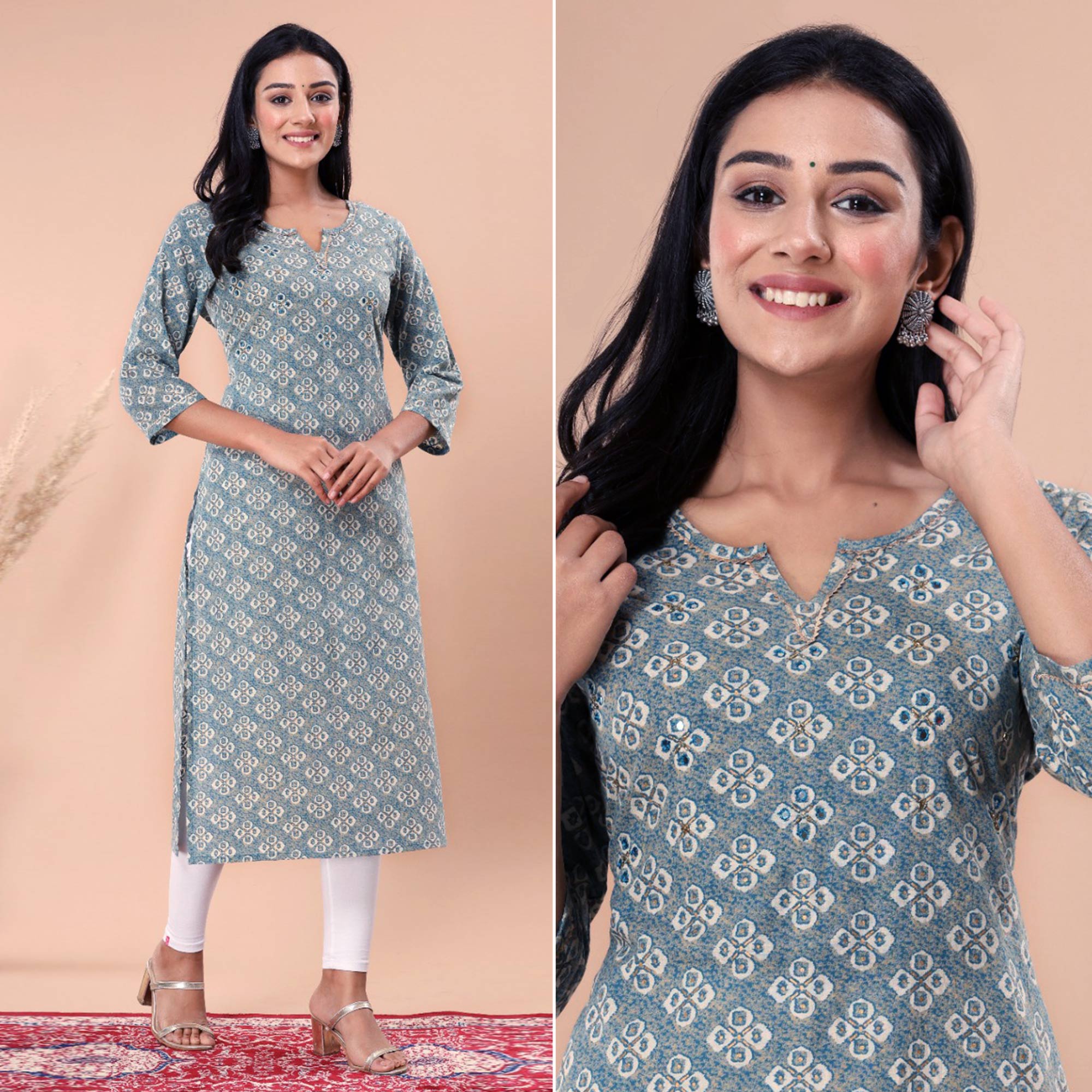 Sky Blue Bandhani Printed Pure Cotton Kurti