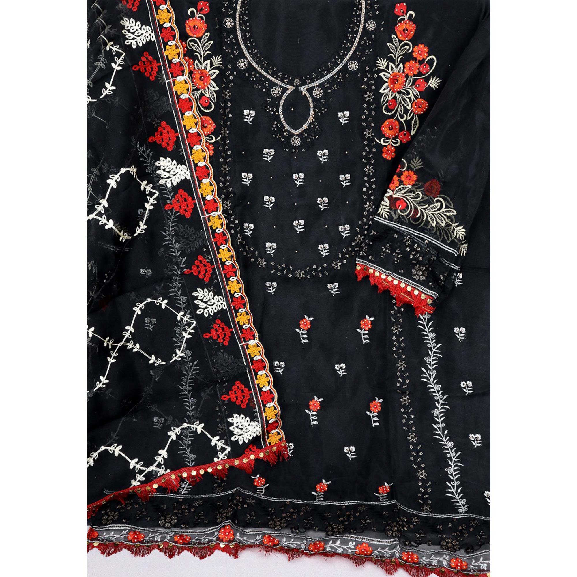 Black Sequins Embroidered Organza Pakistani Suit