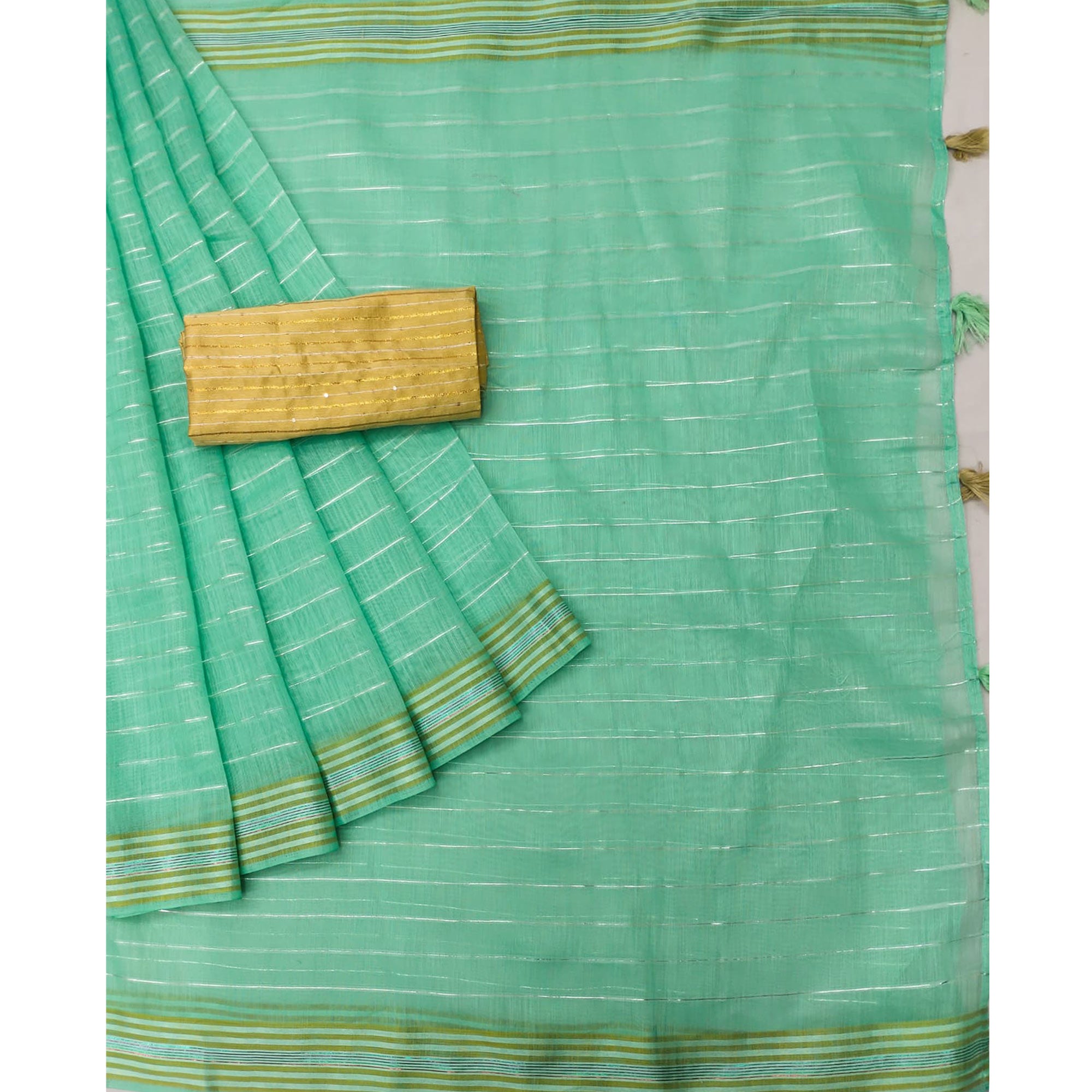 Sea Green Woven Linen Saree