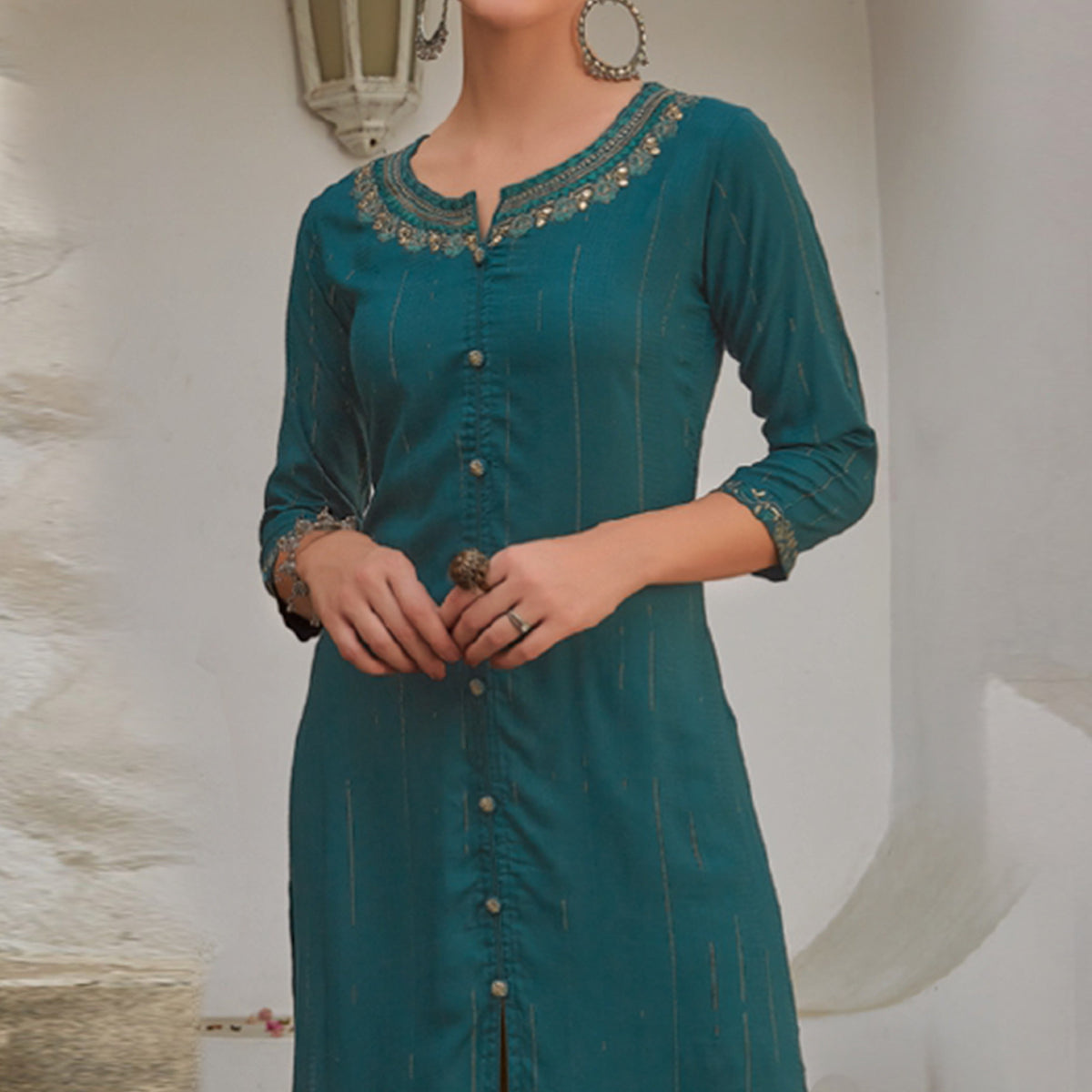 Morpich Floral Embroidered Cotton Blend Kurti