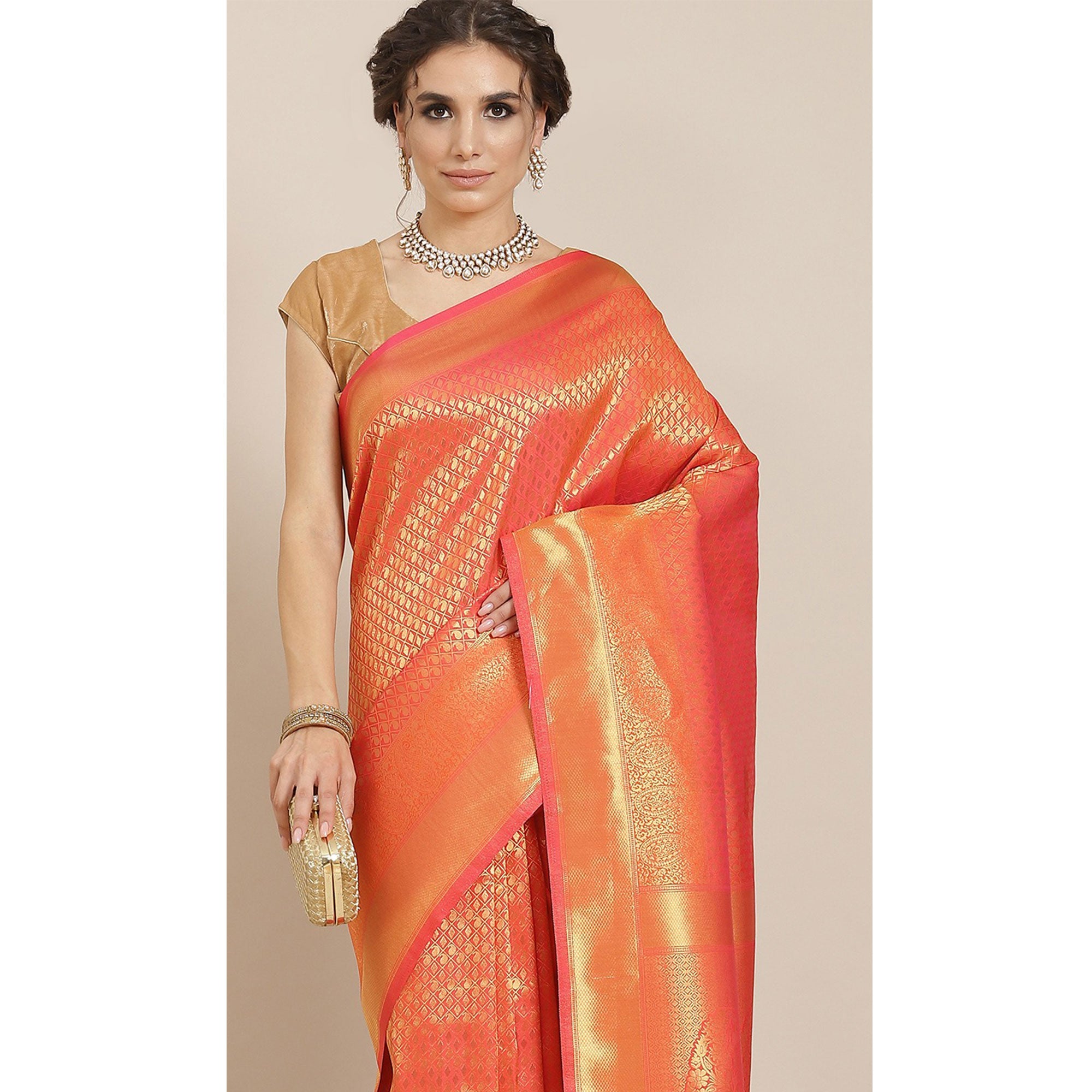 Orange Woven Kanjivaram Silk Saree