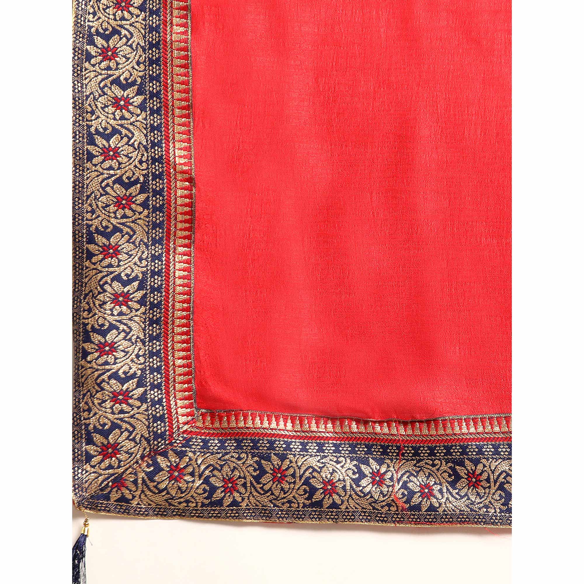 Red Solid Vichitra Silk Saree With Fancy Border