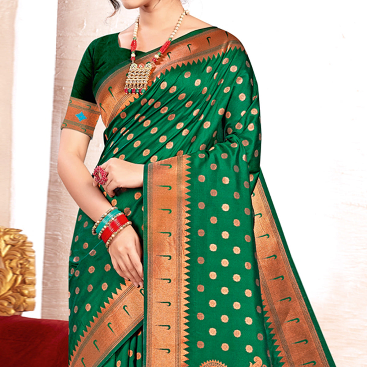 Green Woven Art Silk Paithani Saree With Tassels
